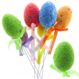 Oeufs de Pâques sur tige avec petit nœud, décoration colorée, 6 pcs
