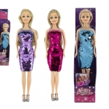 Poupée avec robe à sequins réversibles 30 cm, corps rigide