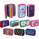 Trousse scolaire textile à deux étages avec équipement