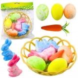 Décoration de Pâques dans un panier avec lapins, œufs et carottes 6 pcs