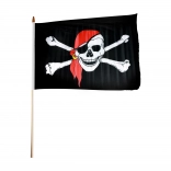 Drapeau pirate 47 × 30 cm sur hampe en bois