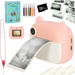 Appareil photo instantané pour enfants avec imprimante thermique – ourson rose, carte 32 Go