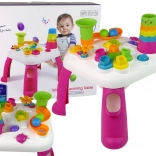 Table éducative interactive pour enfants avec toboggan à billes et formes – rose