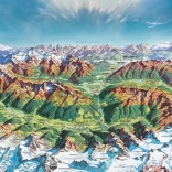 Puzzle Heye Map Art : Monde montagnard dans les Alpes 2000 pièces