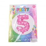 Ballon chiffre 5 rose avec petits cœurs 82 × 47 cm