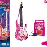 Guitare électrique rose avec microphone et amplificateur pour enfants