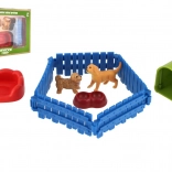 Chiens en plastique avec enclos et accessoires, lot de 2 pièces