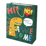 Sac cadeau en papier vert avec dinosaure 41,5 × 30 × 12 cm