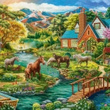 puzzle 2000 pièces – maison de campagne avec chevaux