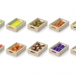 Fruits et légumes en bois dans des boîtes Viga