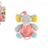 Éléphant musical en peluche pêche-gris 18 cm