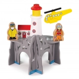 Bigjigs Rail tunnel avec phare et héliport – set en bois pour circuit de train