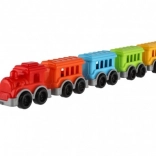 Petit train en plastique avec 4 wagonnets dans un filet