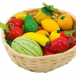 Fruits en bois dans un panier – set de 23 pièces