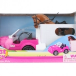 Voiture pour poupées avec remorque et cheval