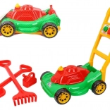 tondeuse à gazon en plastique pour enfants avec accessoires dans un filet