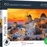 Puzzle TREFL UFT coucher de soleil romantique : Oia, Santorin 1500 pièces