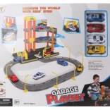 Garage en plastique à deux niveaux avec petites voitures