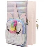 journal licorne avec pochette blanc, cadenas et clé, A5