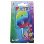 Bougie de fête chiffre 6 arc-en-ciel avec support