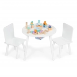 Table blanche pour enfants avec deux chaises ECOTOYS avec filet de rangement pour jouets