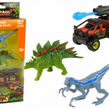 Ensemble de dinosaures avec voiture tout-terrain et lance-roquettes – bleu