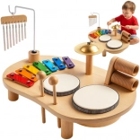 table d’éveil musical en bois KRUZZEL avec cymbales, tambours et hochets