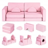 Grand canapé modulable pliant deux places pour enfants DIY avec 10 coussins moelleux - rose ECOTOYS