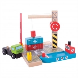 Terminal de conteneurs Bigjigs Rail avec grue magnétique