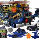 Set de jeu de police avec hélicoptère, voiture et kayak avec lumières et sons