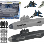 ensemble militaire marine avec sous-marins, chasseurs et projectiles