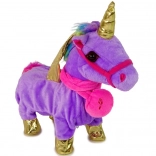 Licorne en peluche interactive violette avec ailes dorées