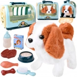 chien en peluche interactif beagle avec cage de transport portable et accessoires de nourrissage