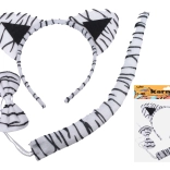 Set de carnaval – tigre blanc (serre-tête, queue et nœud papillon)