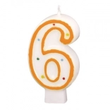 Bougie d'anniversaire numéro 6 blanche avec pois colorés
