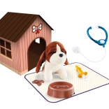 Chiot en peluche avec niche et petite sacoche 18 cm