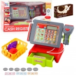 Caisse enregistreuse pour enfants avec accessoires, panier et fruits – lumières et sons, rouge