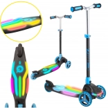 Trottinette tricycle pour enfants EVO Rainbow Blast avec plateforme LED, pliable et réglable en hauteur, bleu