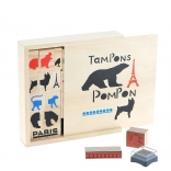 Tampons en bois POMPON TOYS – kit créatif 23 pcs avec encres