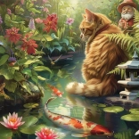 Puzzle Chat et carpe Koï 275 pièces XL
