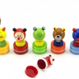 Tampon rond en bois pour enfants, 6 cm – animaux, assortiment de motifs