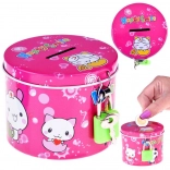 Tirelire métallique rose avec cadenas Happy Smile