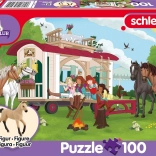 Puzzle SCHMIDT Schleich feu de camp près de la caravane 100 pièces + figurine
