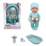 bébé avec petite baignoire bleue 20 cm