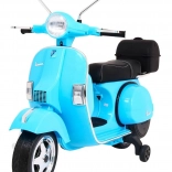 Trottinette électrique pour enfants VESPA, bleue avec petites roues stabilisatrices et audio